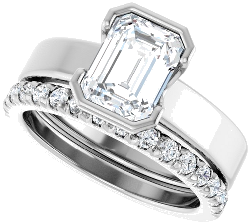 Sužadėtuvių Žiedas „Half-Bezel Solitaire“ 14k white gold Emerald 8mm x 6mm (10)