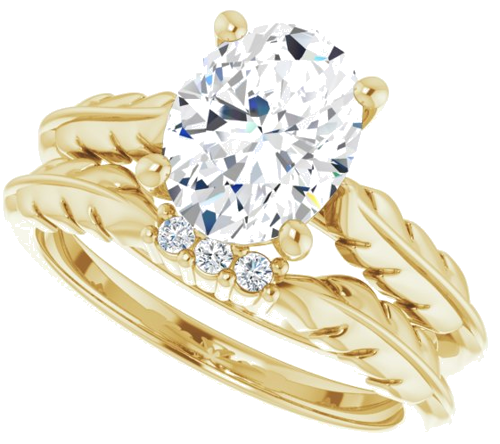 Sužadėtuvių Žiedas „Solitaire Leaf“ 14k yellow gold Oval 9mm x 7mm (10)