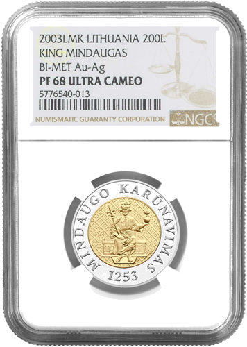 2003 750-летие коронации Миндовга 200 литов золотая монета NGC PF 68 ULTRA CAMEO (1)