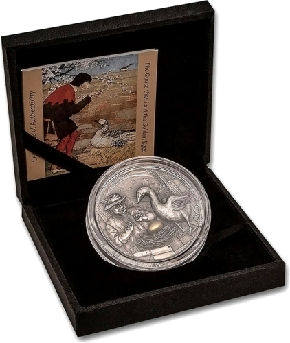 2 oz Žąsis dedanti aukso kiaušinius Palau 10 dolerių sidabrinė moneta (4)