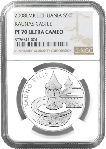 2008 Каунасский замок Литва 50 литов серебряная монета PF 70 ULTRA CAMEO (1)