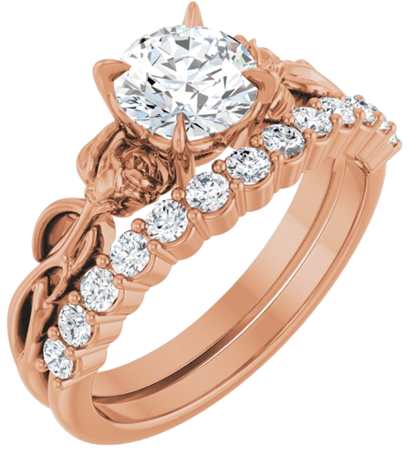 14K Rose 6.5 mm Round Nature-Inspired Engagement Ring Mounting (6)