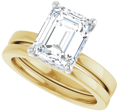 Sužadėtuvių Žiedas „Hidden Halo-Style“ 14k yellow/white gold Emerald 9mm x 7mm (10)