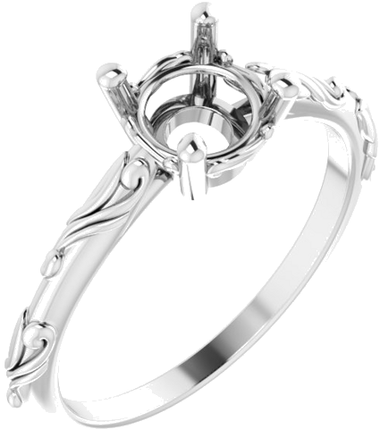 14K White 6.5 mm Round Solitaire Scroll Engagement Ring Mounting (1)