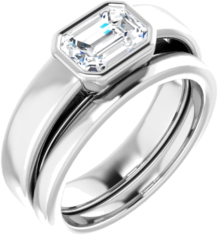 Sužadėtuvių Žiedas „Bezel-Set Solitaire“ 14k white gold Emerald 7mm x 5mm (6)