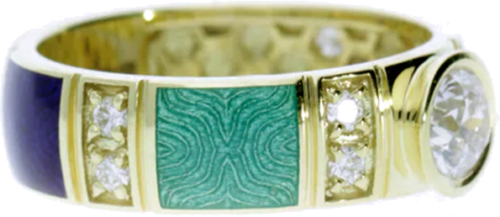 Dzeltenā zelta gredzens ar emalju un dimantiem I DON'T KNOW (3)