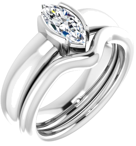 14K White 9 x 4.5 mm Marquise Half Bezel Solitaire Engagement Ring Mounting (6)