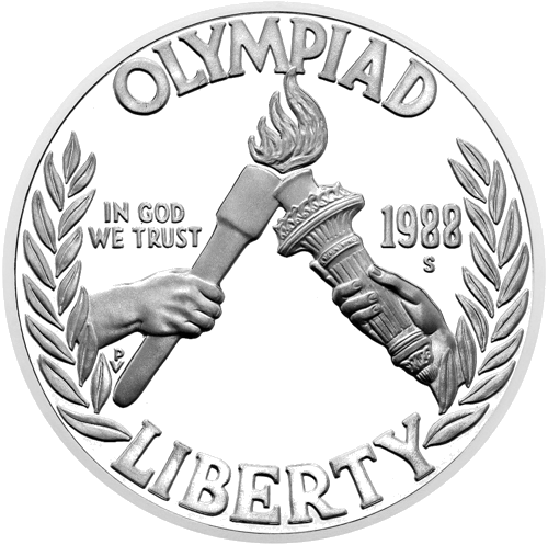 1988 Олимпиада Сеул США 1 доллар серебряная монета (1)