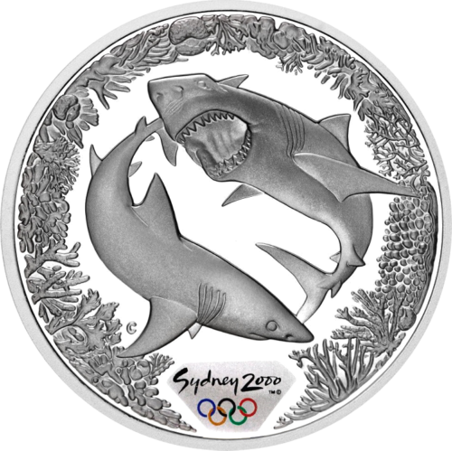 2000 Sydney Olympics Sea Great White Sharks Australia Silver Coin (1)