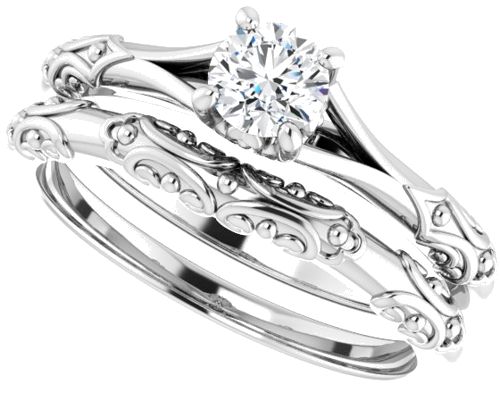 Sužadėtuvių Žiedas „Solitaire Sculptural“ 10k white gold Round 4.4mm (10)