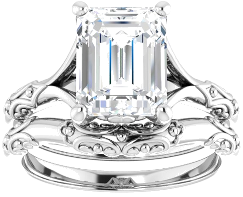 Sužadėtuvių Žiedas „Solitaire Sculptural“ 14k white gold Emerald 9mm x 7mm (8)