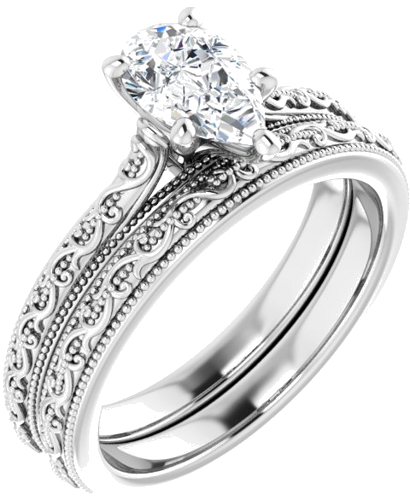 Sužadėtuvių Žiedas „Solitaire Sculptural“ 10k white gold Pear 8mm x 5mm (6)