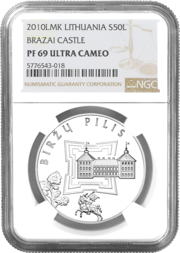 2010 Биржайский замок Литва 50 литов серебряная монета PF 69 ULTRA CAMEO (1)
