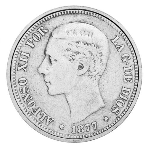 5 песос Алфонсо XII (1877-1881) Испанска сребърна монета (1)