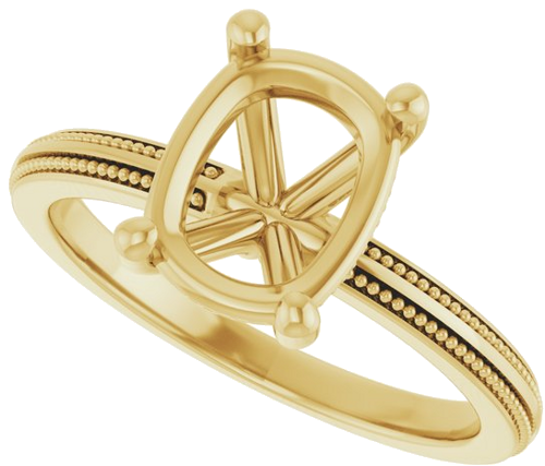 Sužadėtuvių Žiedas „Solitaire Milgrain“ 14k yellow gold Elongated Cushion 9mm x 7mm (5)