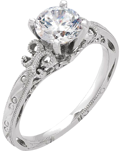 14K White 6.5 mm Round Engraved Engagement Ring Mounting (1)