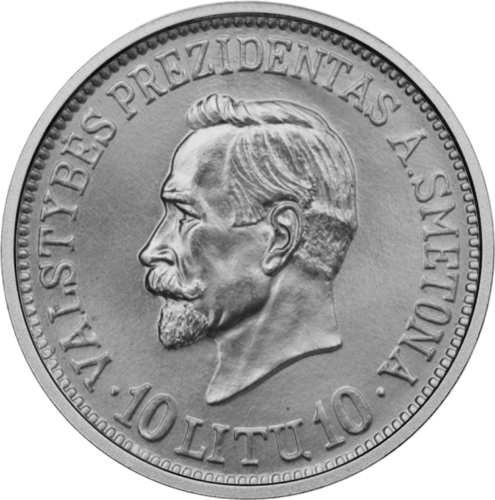 1938 (1940) Lithuania president Antanas Smetona destroyed 10 litas silver coin (2)