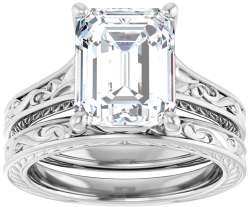 Sužadėtuvių Žiedas „Solitaire Scroll“ 14k white gold Emerald 10mm x 8mm (8)