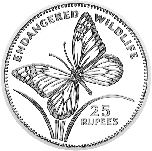 1994 Milkweed Butterfly Seychelles 25 Rupees Silver Coin (1)