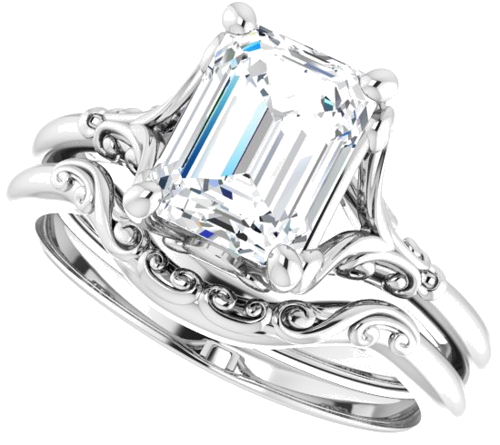 Sužadėtuvių Žiedas „Solitaire“ 14k white gold Emerald 8mm x 6mm (10)