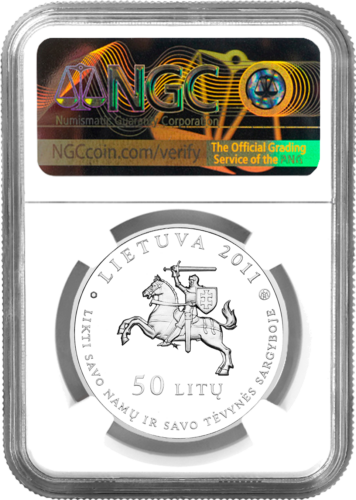 2011 Петкевичайте-Бите Литва 50 литов серебряная монета  PF 70 ULTRA CAMEO (2)