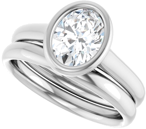 Sužadėtuvių Žiedas „Bezel-Set Solitaire“ 585 Baltojo Aukso Oval 8mm x 6mm (10)