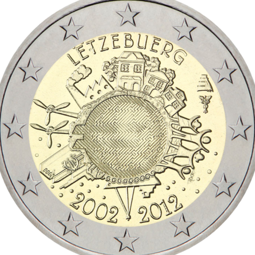 2012 Liuksemburgas Dešimt metų eurui TYE 2 eurų moneta (2)
