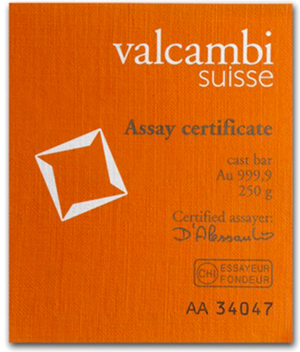 250 g Investīciju zelta stienis VALCAMBI (4)