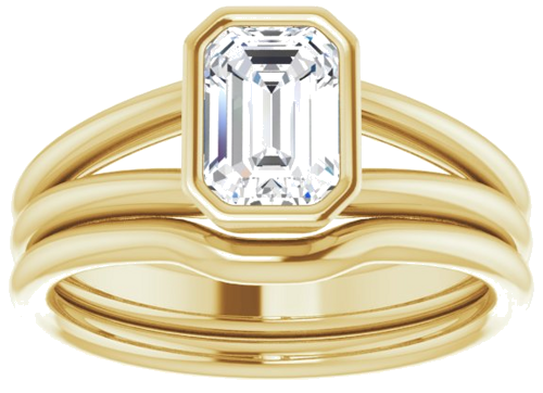 Sužadėtuvių Žiedas „Bezel-Set Solitaire“ 585 Geltonojo Aukso Emerald 7mm x 5mm (8)