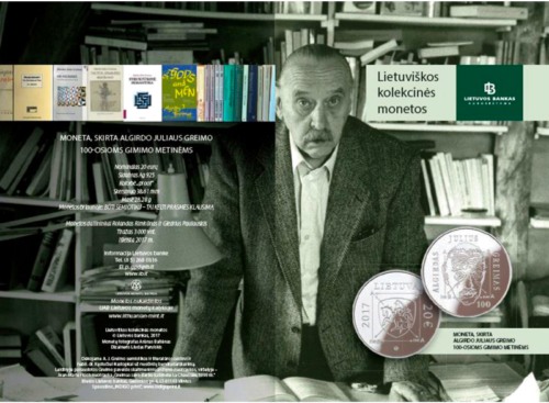 2017 Algirdas Julius Greimas, Литва, сребърна монета от 20 евро (3)