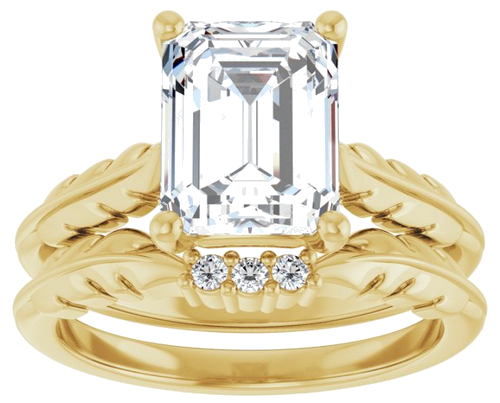 Sužadėtuvių Žiedas „Solitaire Leaf“ 14k yellow gold Emerald 9mm x 7mm (8)