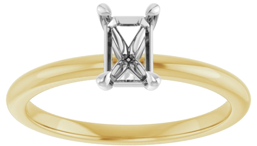 14K Yellow White 6x4 mm Emerald Solitaire Engagement Ring Mounting (3)