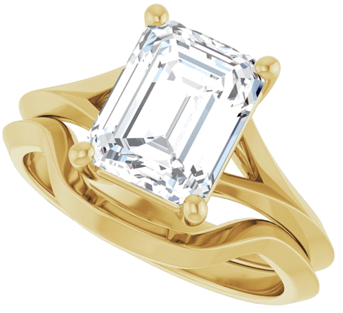 Sužadėtuvių Žiedas „Solitaire Split Shank“ 14k yellow gold Emerald 9mm x 7mm (10)