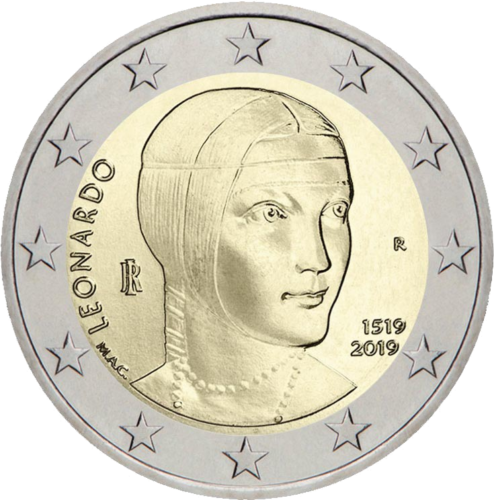 2019 Италия Леонардо да Винчи монета 2 евро (1)