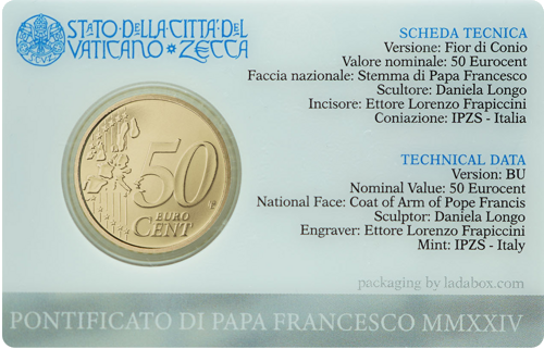 2024 Vatikāns – pāvesta Franciska ģerbonis 50 centu monēta BU kartē (2)