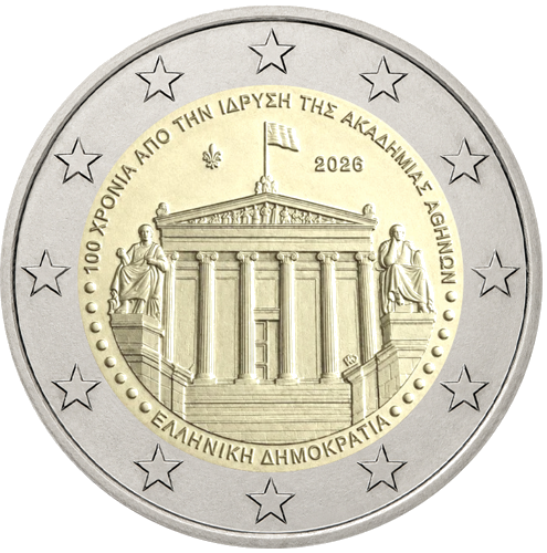 2026 Grieķija Atēnu akadēmija 2 eiro monēta (1)