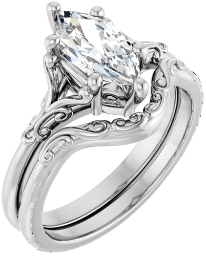 Sužadėtuvių Žiedas „Solitaire“ 585 Baltojo Aukso Marquise 10mm x 5mm (6)