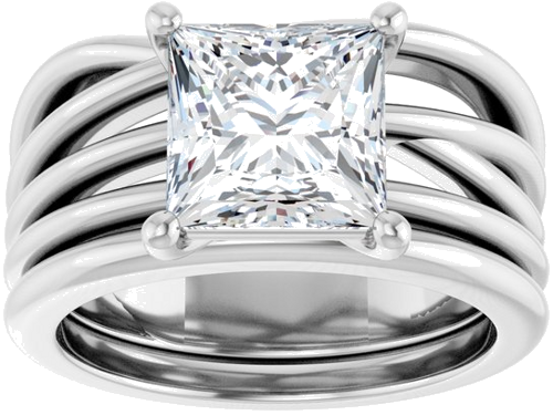 Sužadėtuvių Žiedas „Solitaire Asymmetric“ 14k white gold Square 7.5mm (8)