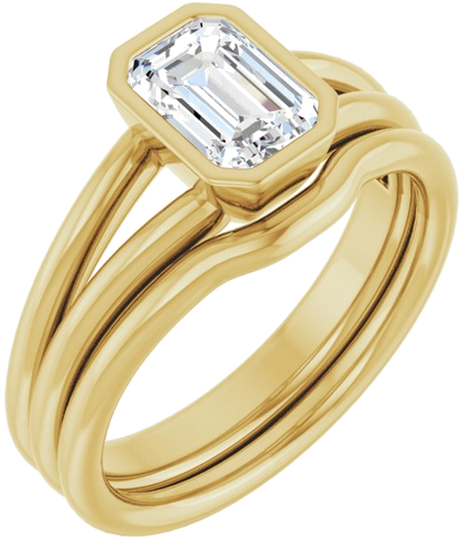 Sužadėtuvių Žiedas „Bezel-Set Solitaire“ 10k yellow gold Emerald 7mm x 5mm (6)