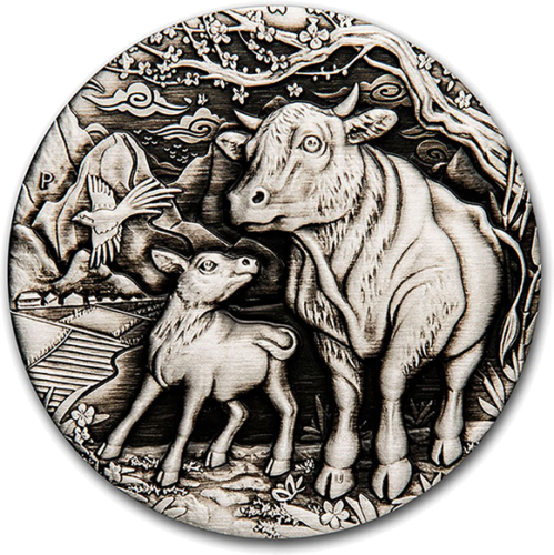 2 oz Year of the Bull 2021 Australia silver coin (Aged antique design) (1)