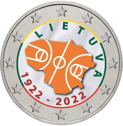 2022 Lithuania 100 Years of Basketball 2 Euro Coin (colored) (1)