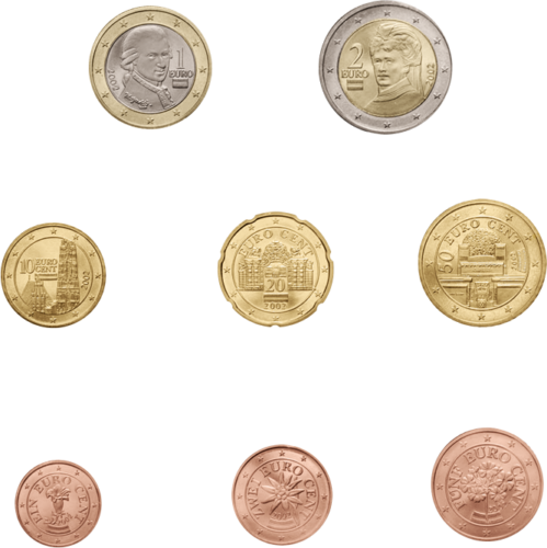 2002 Austrija Euro monetų BU rinkinys (5)
