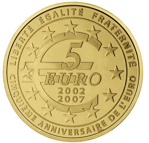 2007 Prancūzija Penktosios euro metinės auksinė moneta (1)