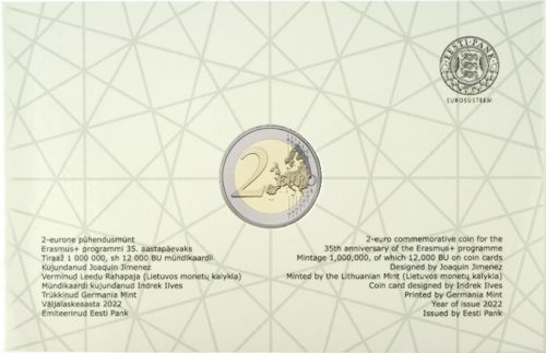 2022 Estonia Erasmus 35th Anniversary 2 euro BU coin on a card (5)