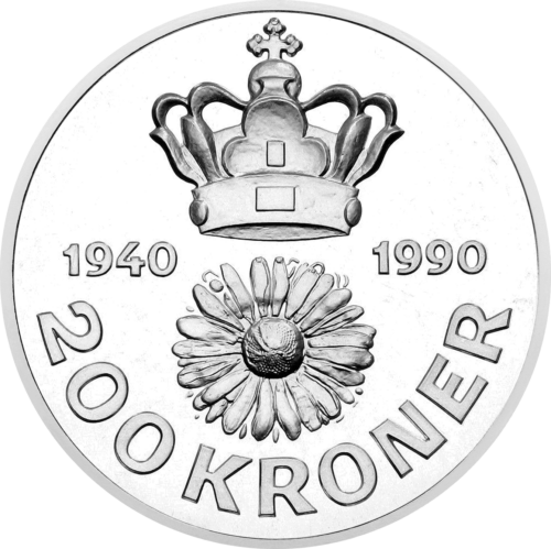 200 kronas Karalienes 50 gadu jubileja 1990 Dānija sudraba monēta (2)