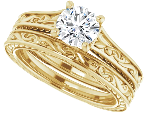 Sužadėtuvių Žiedas „Scroll Solitaire“ 585 Geltonojo Aukso Round 6mm (10)