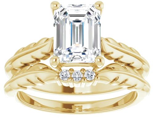 Sužadėtuvių Žiedas „Solitaire Leaf“ 14k yellow gold Emerald 8mm x 6mm (8)