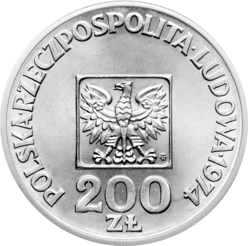 200 zlotų Liaudies respublika 1974 Lenkija sidabrinė moneta (2)