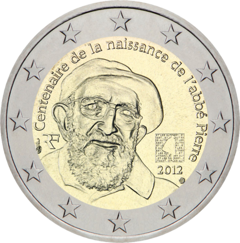 2012 Prancūzija Tėvas Pjeras 2 eurų moneta (1)