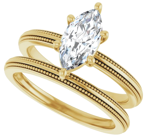 Sužadėtuvių Žiedas „Solitaire Milgrain“ 14k yellow gold Marquise 10mm x 5mm (10)